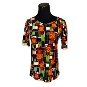 S LuLaRoe Christmas Holiday Gigi Fitted Top Geometric Cats Legging Material